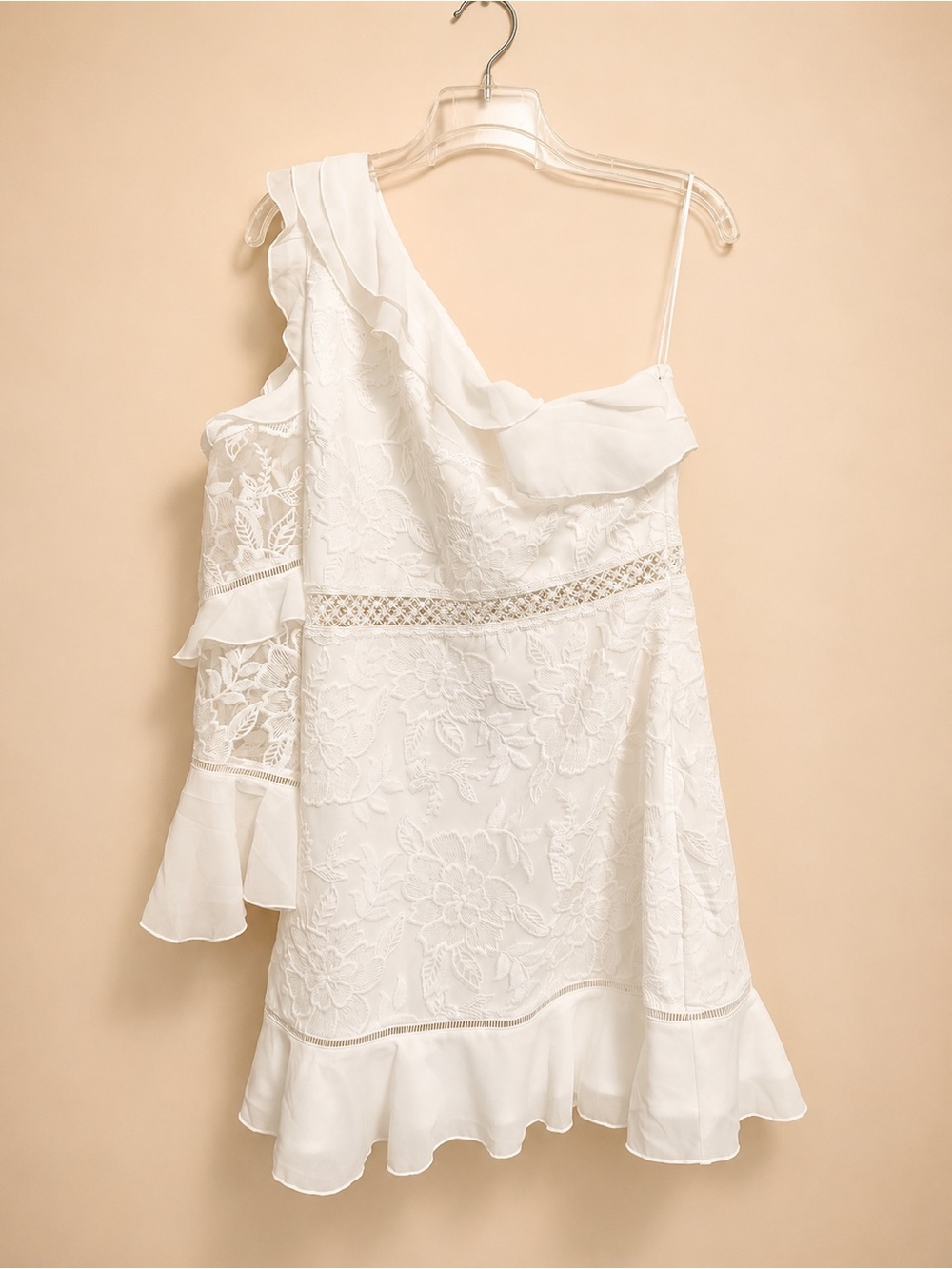 NWT One-Shoulder White Crochet Lace Mini Dress BY Two Sisters the Label - Sz 10